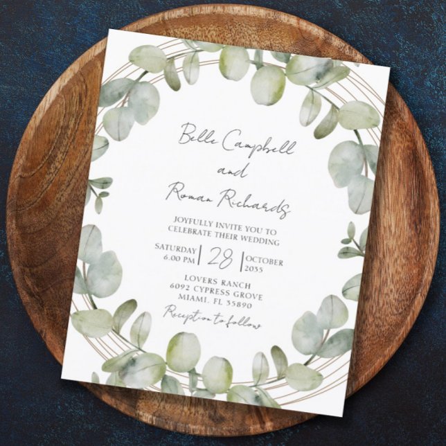 Carton d'invitation de mariage vert eucalyptus or  (Créateur téléchargé)