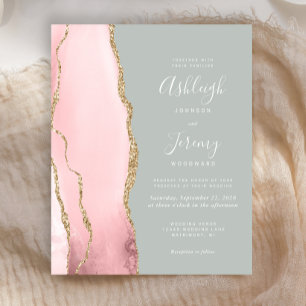 Carton d'invitation de mariage vert sauge rose Aga