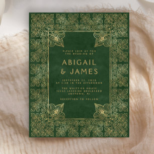 Carton d'invitation de mariage vert vintage avec d