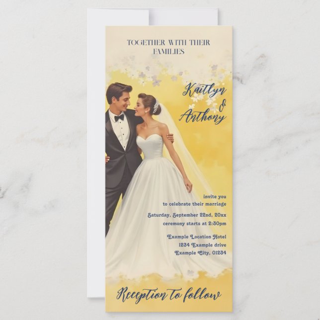 Carton d'invitation de mariage vintage style Belle (Devant)