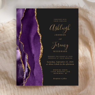 Carton d'invitation de mariage violet agate doré f