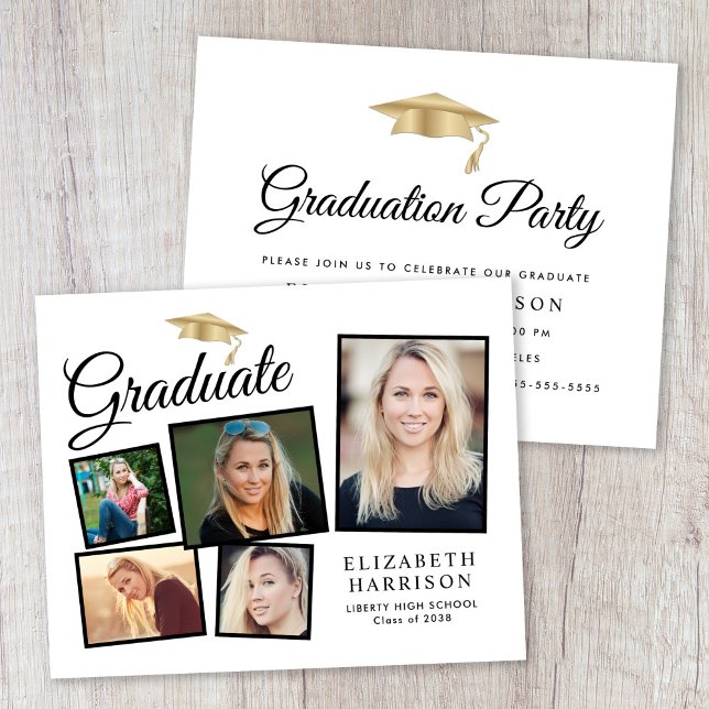 Carton d'invitation de remise de diplôme en collag (Budget Photo Collage Graduation Party Invitation)