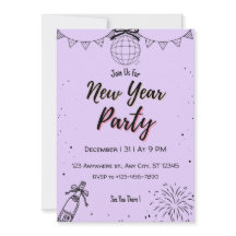 Carton d'invitation élégant de Nouvel An violet mo