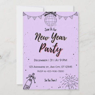 Carton d'invitation élégant de Nouvel An violet mo
