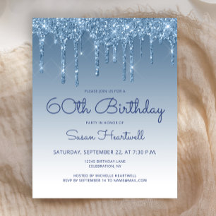 Carton d'invitation glamour pailleté bleu pour 60e