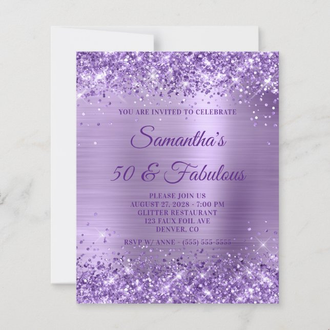 Carton d'invitation Glittery Purple Foil Monogram  (Devant)