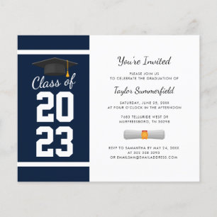 Carton d'invitation moderne bleu marine pour la re