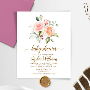 Carton d'invitation pour Baby Shower Fleurs Roses