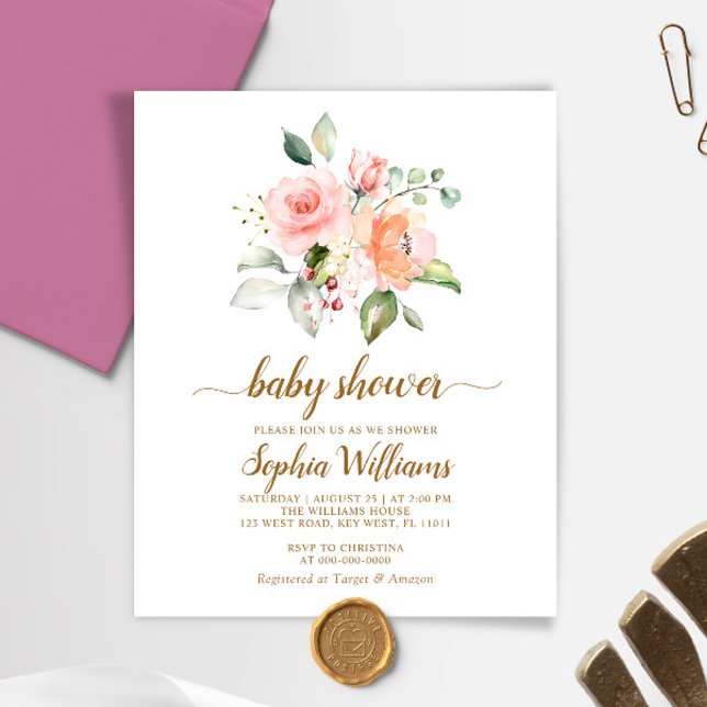 Carton d'invitation pour Baby Shower Fleurs Roses  (Créateur téléchargé)