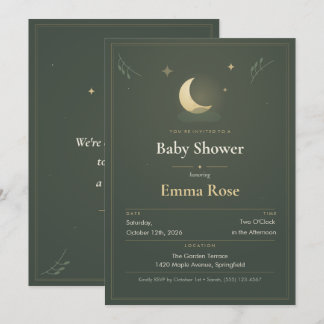 Carton d'invitation pour Baby Shower Lune et Étoil