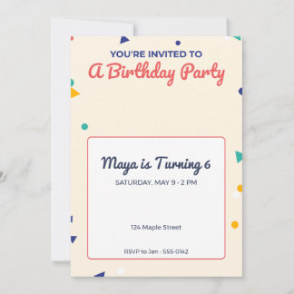Carton d'invitation pour fête d'anniversaire d'enf
