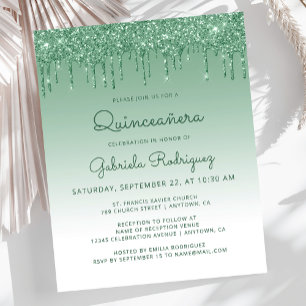 Carton d'invitation pour Quinceañera vert pailleté