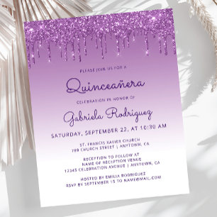 Carton d'invitation pour Quinceañera violet paille