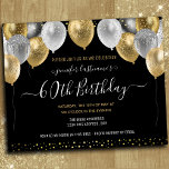 Carton d'invitation pour une fête d'anniversaire 6<br><div class="desc">Élégants ballons en faux argent et or brillant sur la bordure supérieure. Tout le texte est réglable et facile à modifier selon vos besoins de fête. Magnifique modèle de conception de fête d'anniversaire élégant pour sauver la date.  n'importe quelle année,  l'âge peut être modifié. Typographie élégante moderne et stylée</div>