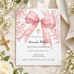 Carton d'invitation Première Communion à motif flo
