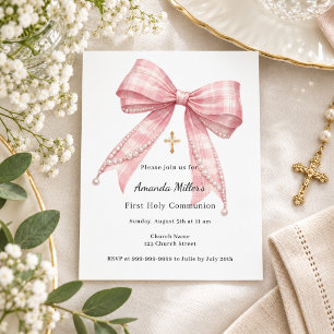 Carton d'invitation Première Communion au tartan à