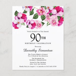 Carton d'invitation rose blanc floral pour 90e ann