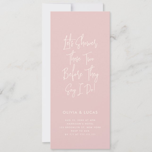 Carton d'invitation rose blush moderne pour la dou (Devant)