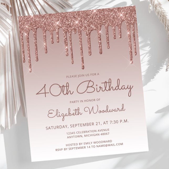 Carton d'invitation rose gold pour 40e anniversair (Créateur téléchargé)