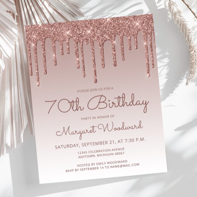 Carton d'invitation rose gold pour 70e anniversair (Créateur téléchargé)