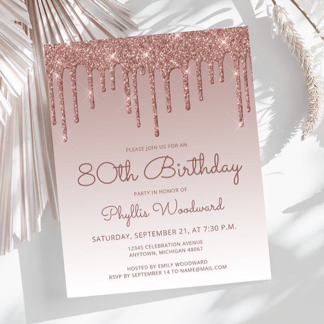 Carton d'invitation rose gold pour 80e anniversair (Créateur téléchargé)
