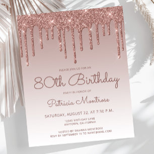 Carton d'invitation Rose Gold pour 80e anniversair