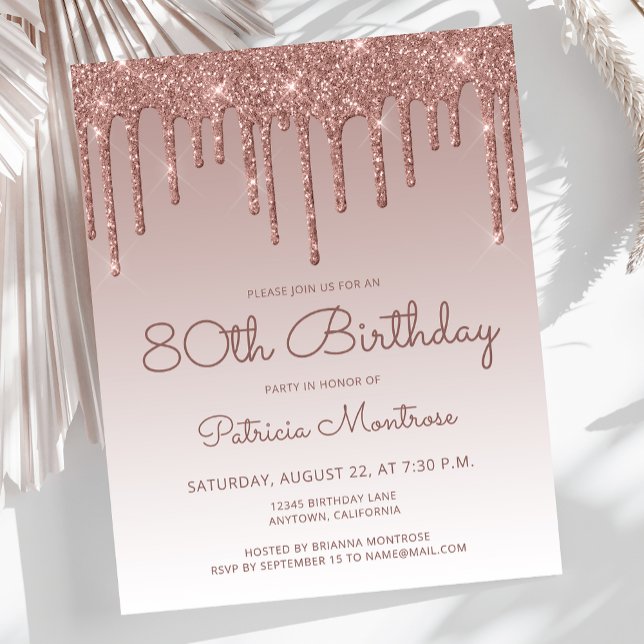 Carton d'invitation Rose Gold pour 80e anniversair (Créateur téléchargé)