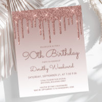 Carton d'invitation rose gold pour 90ème anniversa