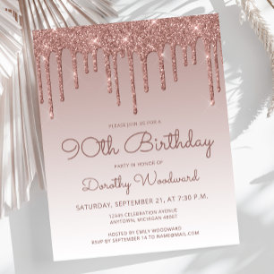 Carton d'invitation rose gold pour 90ème anniversa