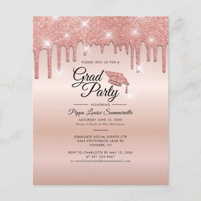 Carton d'invitation Rose Gold pour la remise des d (Devant)