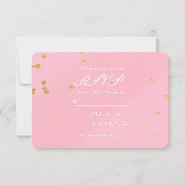 Carton d'invitation RSVP Confettis Rose Pâle & Or (Devant)
