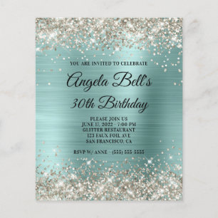 Carton d'invitation Turquoise pâle avec paillettes