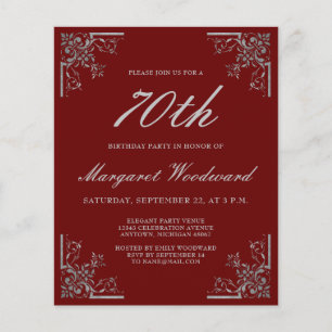 Carton d'invitation vintage bordeaux argent pour a