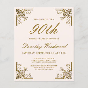 Carton d'invitation vintage doré pour anniversaire