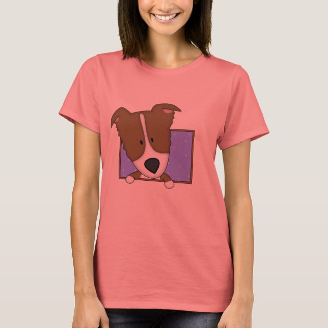 Carton encadré Bordure Brown Collie Ladies T-Shirt (Devant)