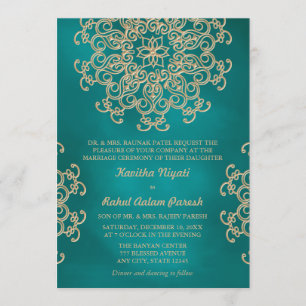 CARTON ET OR INVITATION DE MARIAGE DE STYLE INDIEN