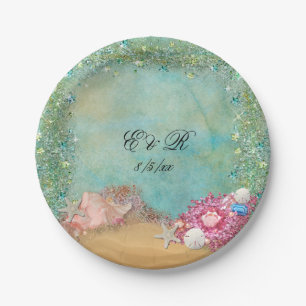 Carton Été, Mariage à la plage, Coquillages, Assiettes en