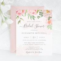 Carton Faire-part de Mariage Floral Rose Pâle