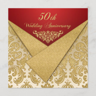 Carton FAUX Flaps Gold Damask Invitation 50e anniv