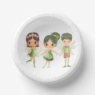 Carton Fées habillées de bols en papier vert
