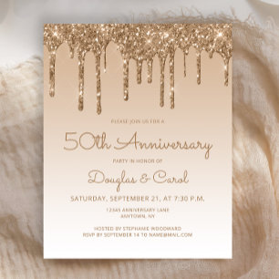 Carton Fête Paillettes Or 50e Invitation Anniversa