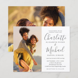 Carton gris blanc script photos invitation de mari