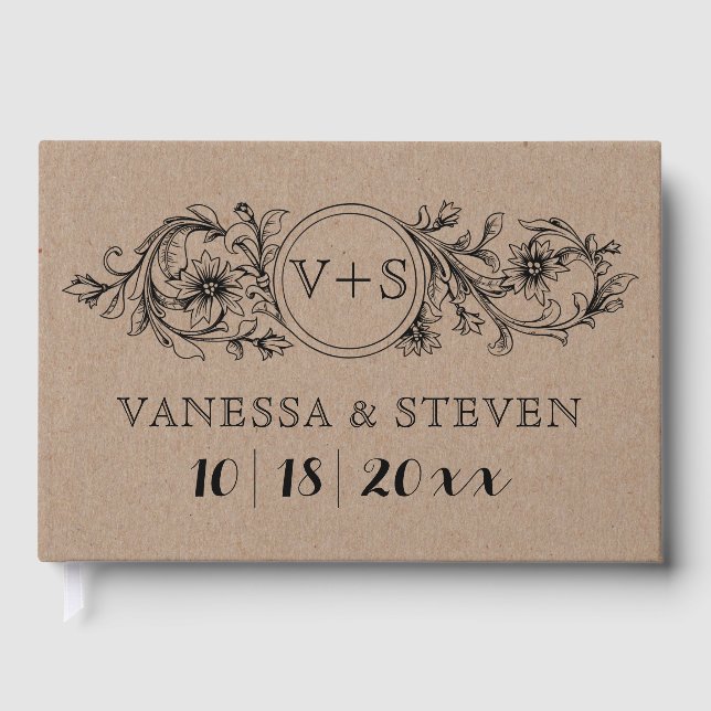 Carton initiales florales mariage livre d'or (Recto)