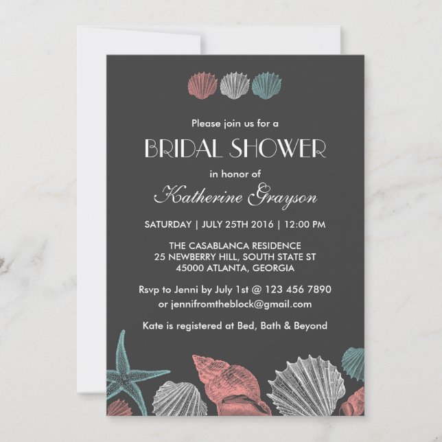 Carton Invitation Coquillages pour Mariage de Plag (Devant)