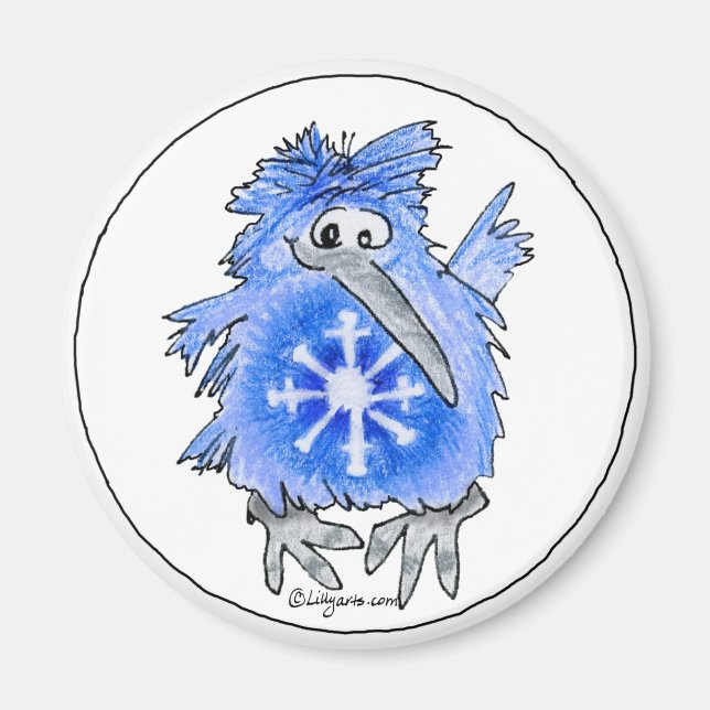 Carton Kiwi Blue Bird Snowflake Magnet (Devant)