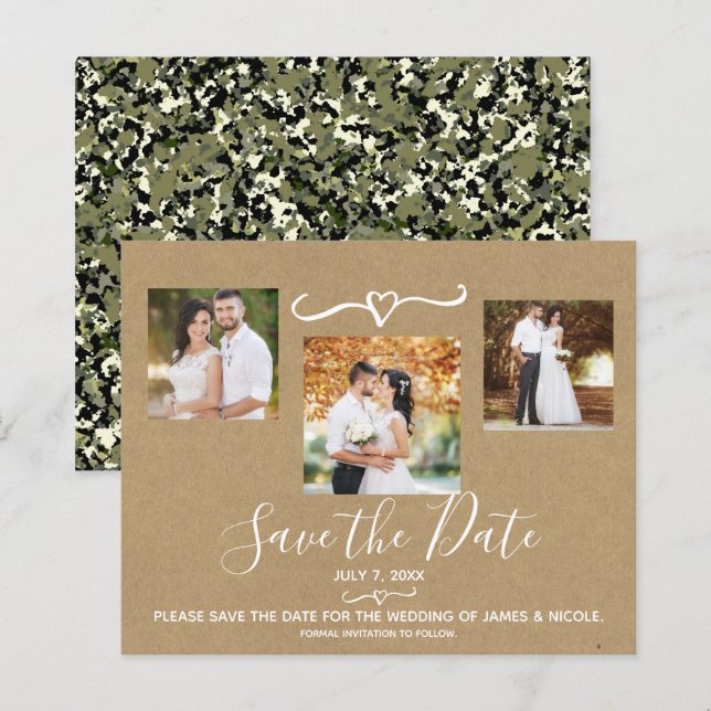 Carton kraft camouflage vert rustique Save the Dat (Devant / Derrière)