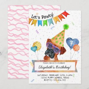 Carton Laisse Pawty Invitation Anniversaire Chien