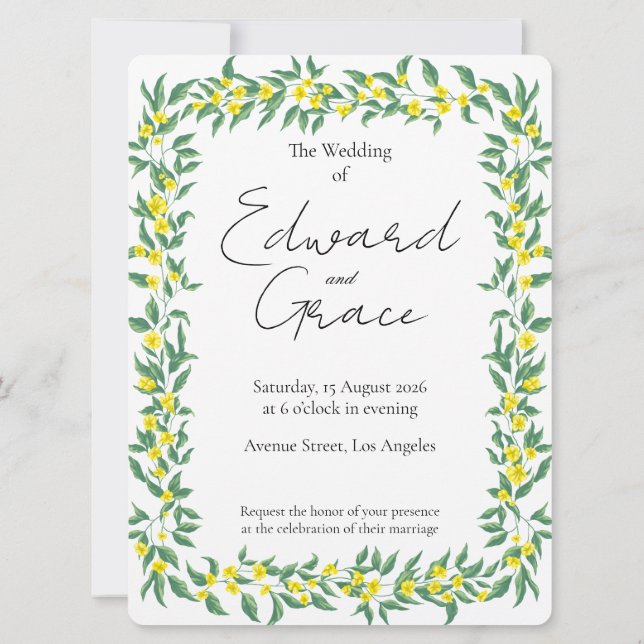 Carton plat d'invitation de mariage à fleur sauvag (Dos)