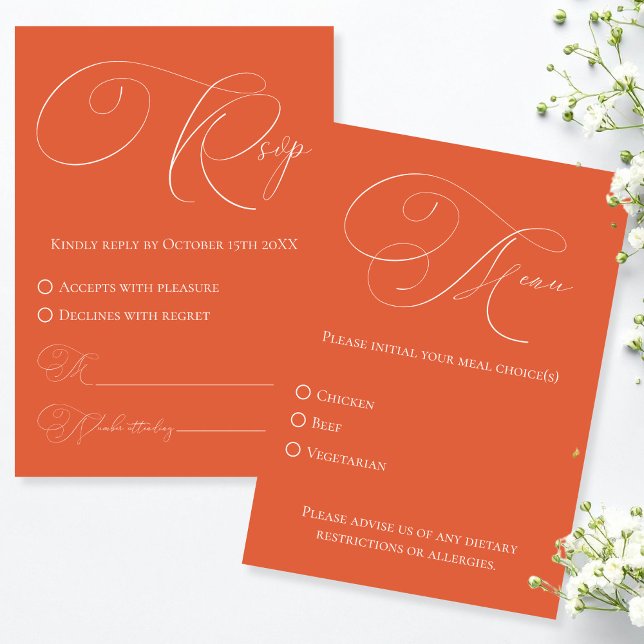 Carton-réponse avec choix de menu pour Verona Suns (Verona Sunset RSVP with Meal Choice Response Card)