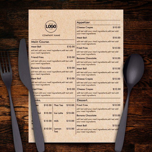 Carton Restaurant Table Menu Cartes Menu Plat Menu (Créateur téléchargé)